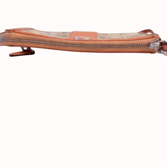 Coach Signature Canvas Leather Wristlet Wallet In Beige Peach Orange Read - Picture 6 of 16